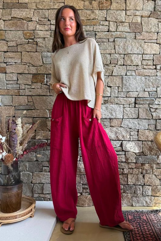 Suri Cushion Cotton Button Pocket Barrel Pant Sangria